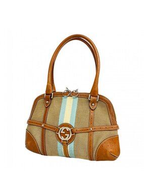 Gucci Handbag Interlocking Canvas Brown Silver